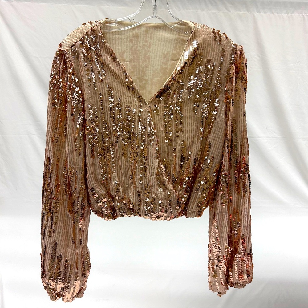 Gold Sequin V-Neck Party Top